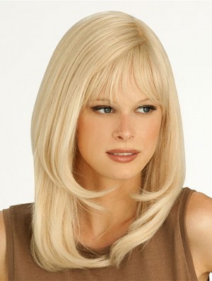 Blonde Real Hair Wigs Layered Cut Shoulder Length With Monofilament