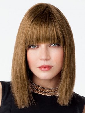 Bob Wig With Fringe Remy Real Lace Front Brown Color