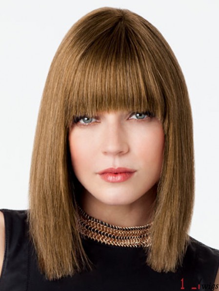 Bob Wig With Fringe Remy Real Lace Front Brown Color