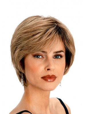 Short Ladies Wigs With Capless Wavy Style Blonde Color Layered Cut