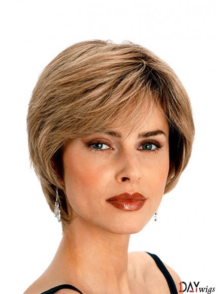 Short Ladies Wigs With Capless Wavy Style Blonde Color Layered Cut