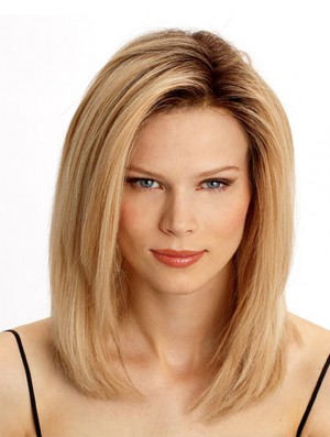 14 inch Blonde Shoulder Length Layered Straight Amazing Lace Wigs
