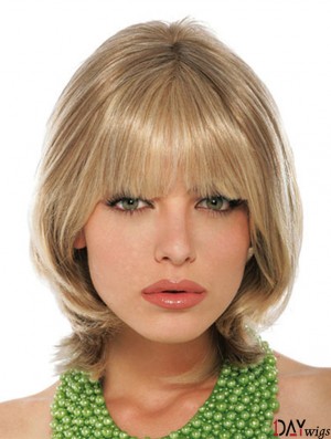 With Bangs Chin Length Blonde Straight Stylish Petite Wigs