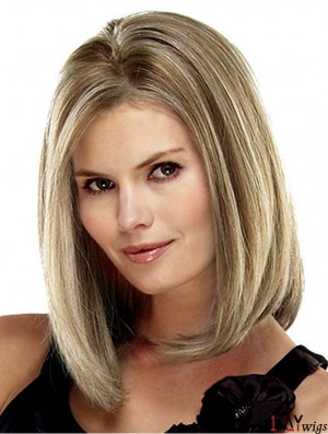 Straight Shoulder Length Blonde 14 inch Lace Front Online Bob Wigs