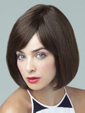 Remy Real Brown Straight Bobs 10 inch Large Cap Monofilament Wigs
