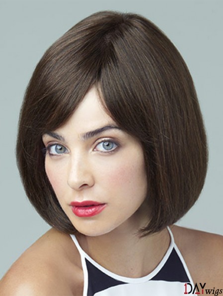 Remy Real Brown Straight Bobs 10 inch Large Cap Monofilament Wigs