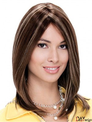 16 inch Brown Shoulder Length Layered Straight Natural Lace Wigs