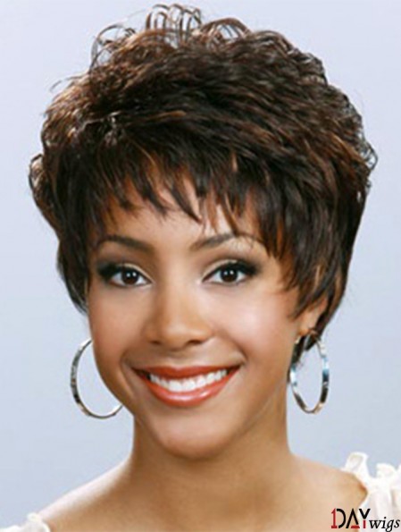 Short Brown Wavy Boycuts Cheap African American Wigs