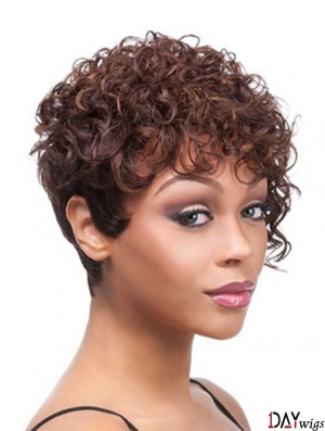 Short Auburn Curly Layered Trendy African American Wigs