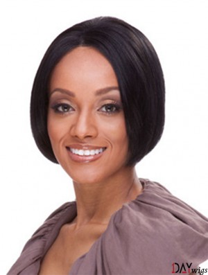 Indian Remy Bobs Short Black Straight Front Lace Wigs UK Real Hair