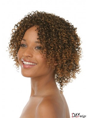 Chin Length Brown Curly Without Bangs Amazing African American Wigs