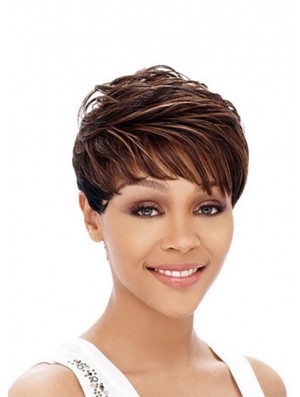 Cropped Auburn Straight Boycuts Hairstyles African American Wigs