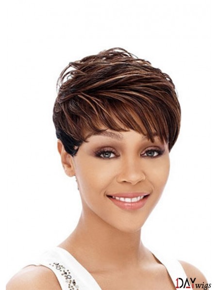 Cropped Auburn Straight Boycuts Hairstyles African American Wigs