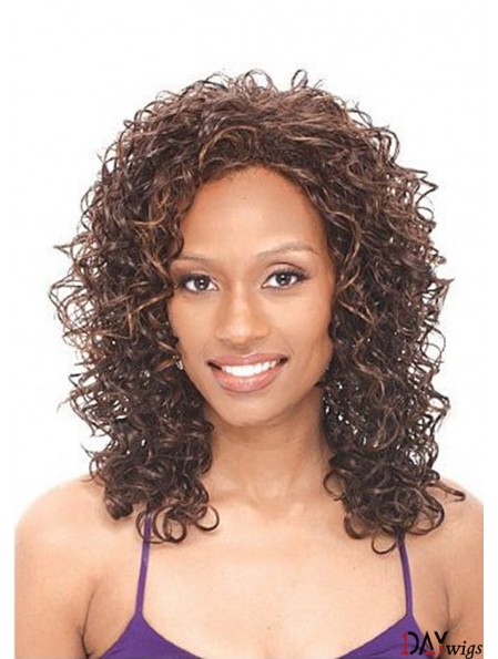 Shoulder Length Brown Curly Layered Cheapest African American Wigs