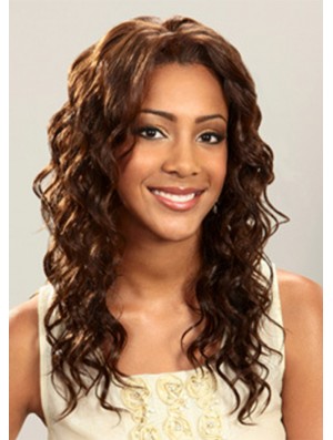 Layered Ideal Curly Brown Long Real Hair Lace Front Wigs