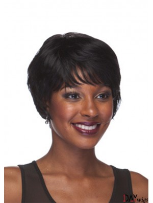 Short Black Straight With Bangs Style African American Wigs