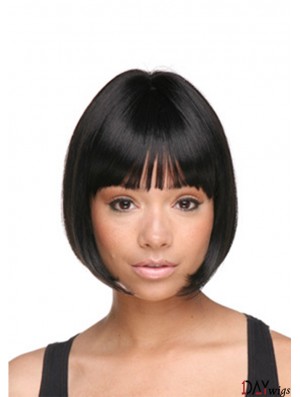 Chin Length Black Straight Bobs Designed African American Wigs