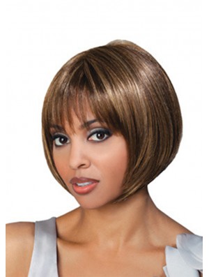 Chin Length Brown Straight Bobs Top African American Wigs