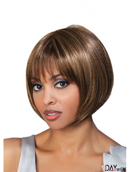 Chin Length Brown Straight Bobs Top African American Wigs