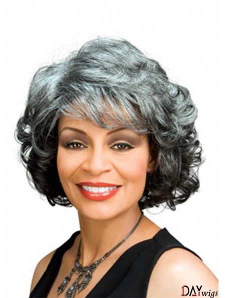 Great Chin Length Wavy Capless Grey Wigs