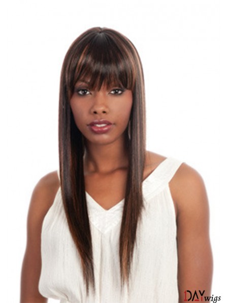 Long Brown Straight With Bangs Ideal African American Wigs