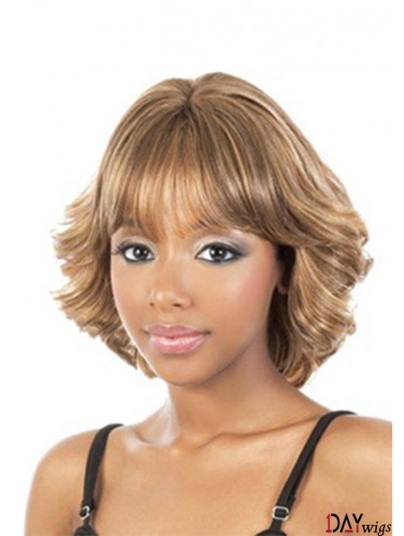 Chin Length Blonde Curly With Bangs Stylish African American Wigs