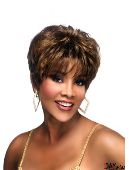 Cropped Brown Wavy Boycuts Convenient African American Wigs