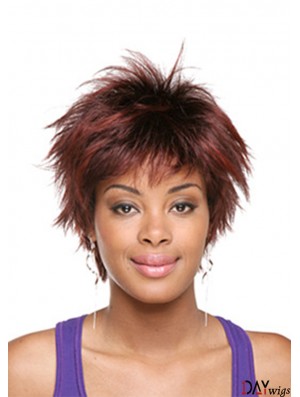 Short Red Straight Layered Sassy African American Wigs