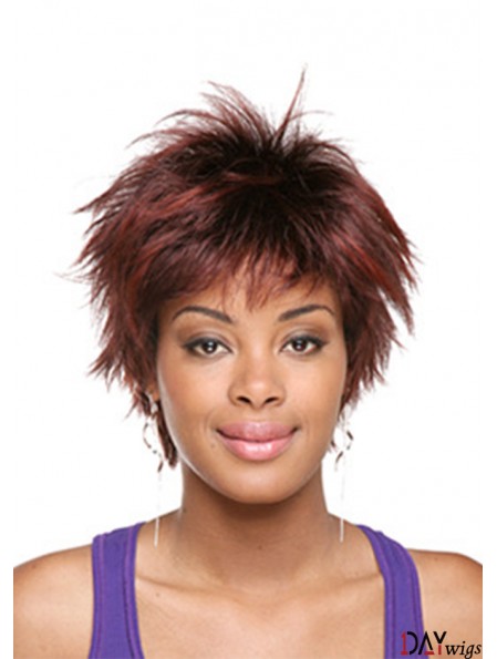 Short Red Straight Layered Sassy African American Wigs