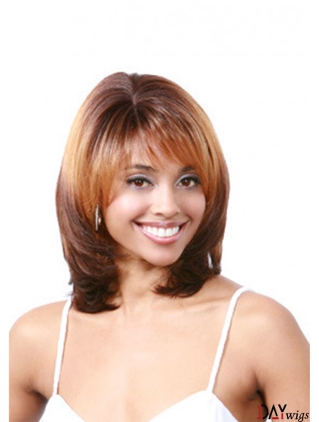 Shoulder Length Auburn Wavy With Bangs Discount African American Wigs