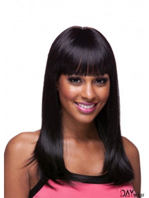 Long Black Yaki With Bangs Sassy African American Wigs