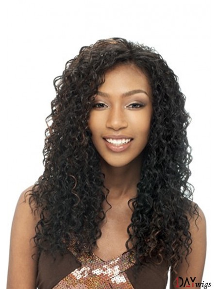Long Black Curly Without Bangs Durable African American Wigs