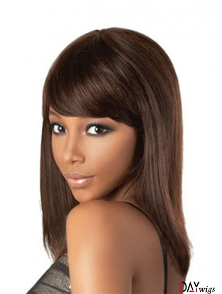 Shoulder Length Brown Straight With Bangs Beautiful African American Wigs