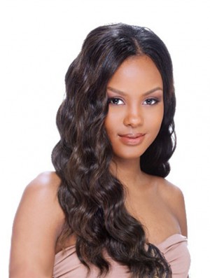 Long Brown Wavy Without Bangs Soft African American Wigs