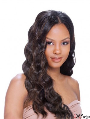 Long Brown Wavy Without Bangs Soft African American Wigs