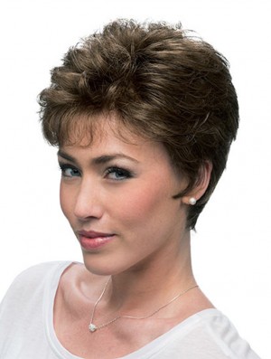 Cheap Brown Cropped Layered Curly Glueless Lace Front Wigs