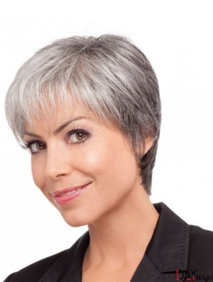 Synthetic Comfortable Short Straight Grey Wigs