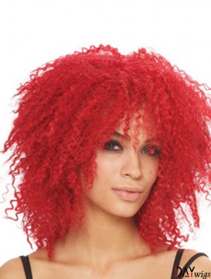 Kinky With Bangs Shoulder Length Red Style Lace Front Wigs