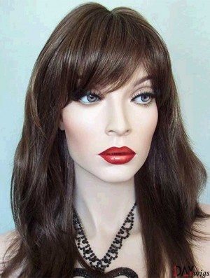 Straight With Bangs Long Brown Trendy Lace Front Wigs