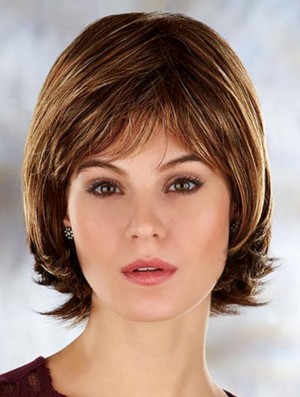 Brown Chin Length Straight With Bangs 10 inch Modern Medium Wigs