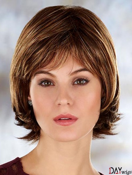 Brown Chin Length Straight With Bangs 10 inch Modern Medium Wigs