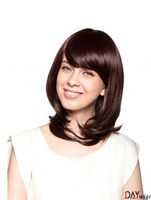 Shoulder Length With Bangs Wavy Auburn Beautiful Synthetic Wigs