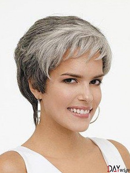 Synthetic Natural Short Wavy Grey Wigs