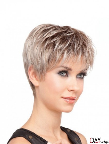 Sassy Blonde Cropped Straight Layered Lace Front Wigs