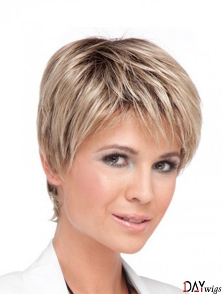 Cheap Blonde Cropped Straight Boycuts Lace Front Wigs