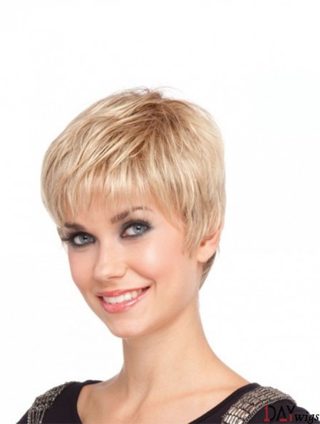 4 inch Cheapest Straight Boycuts Blonde Short Wigs