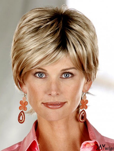 Straight Layered Short Cheap Blonde Synthetic Wigs